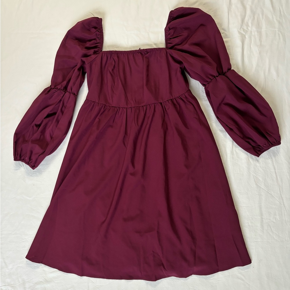 EXLURA Square Neck Long Puff Sleeve Short Mini Dress